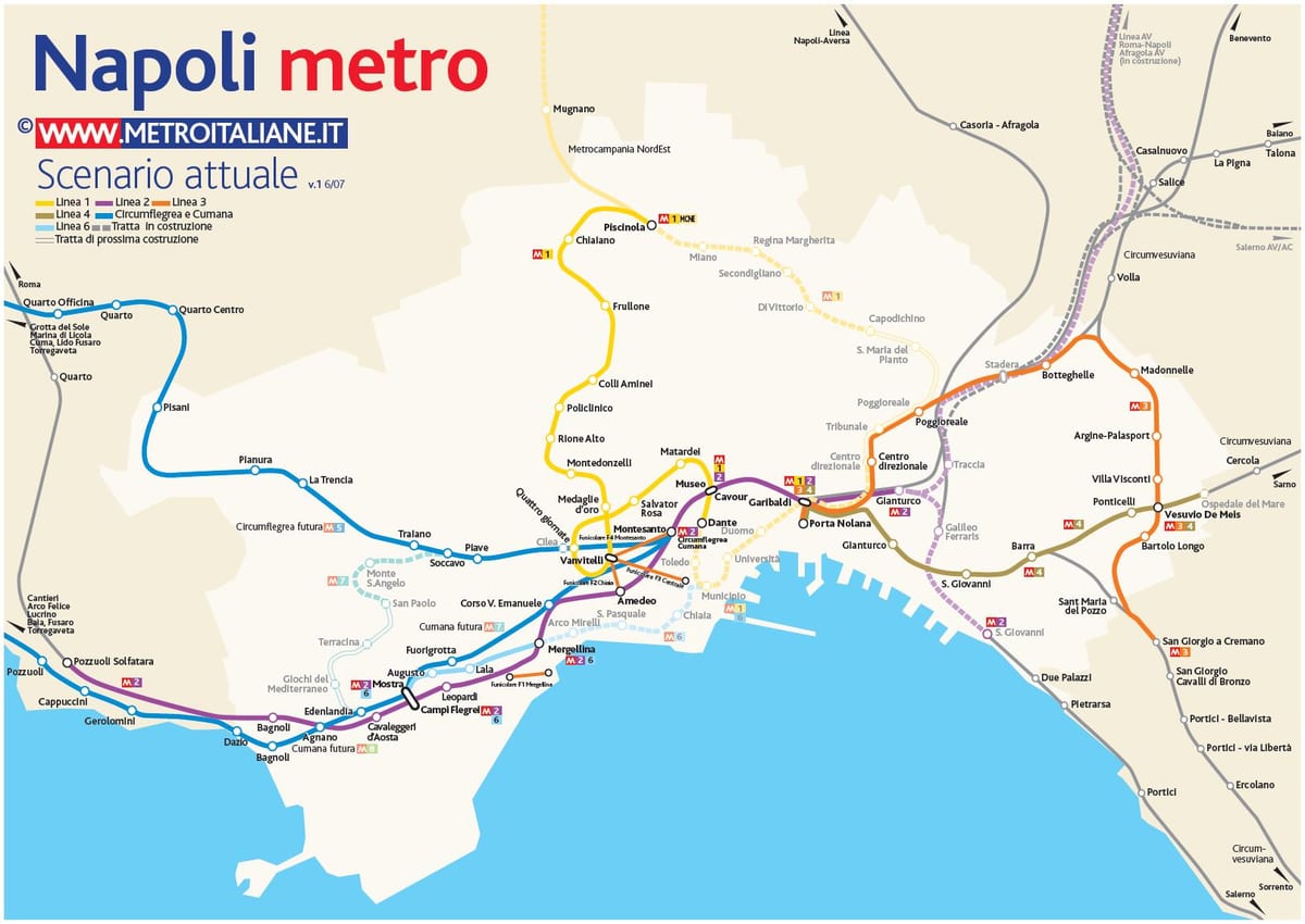 mapa de nápoles e do metro