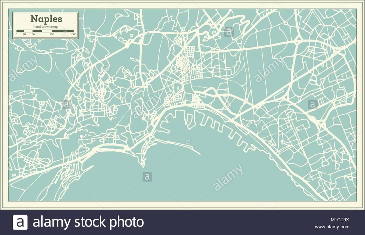 Mapa da cidade de nápoles, itália