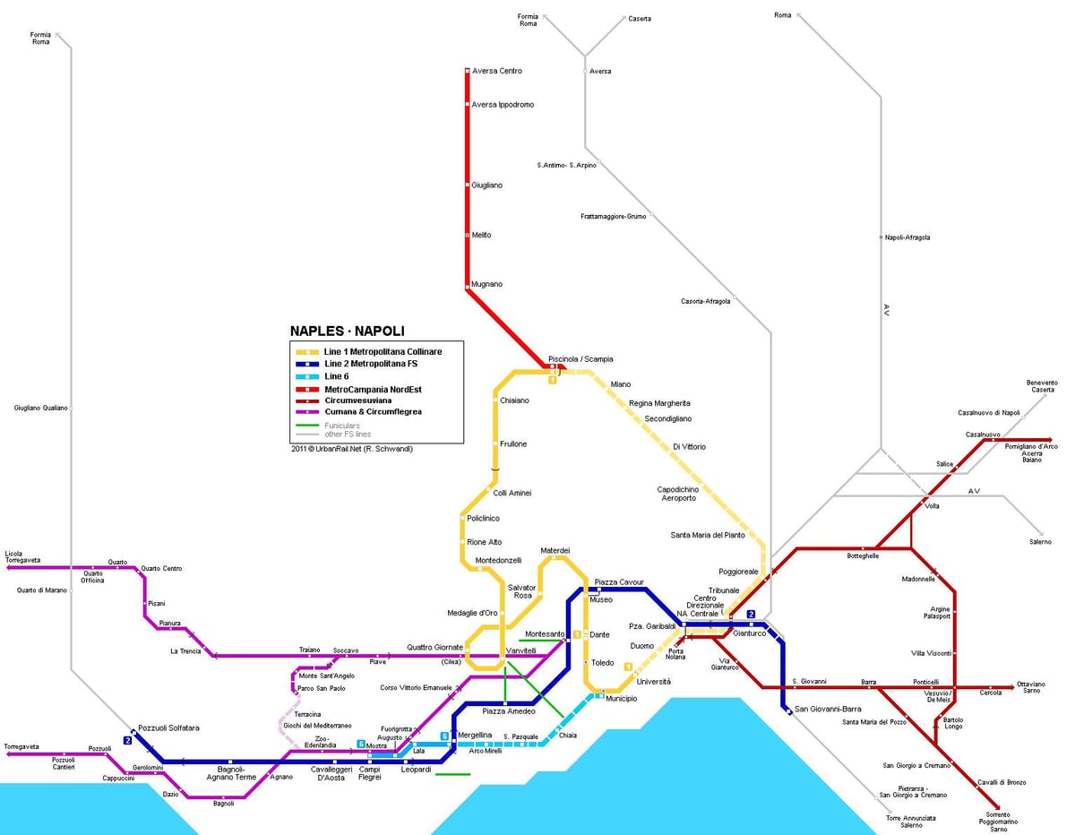 Mapa de nápoles, itália metrô