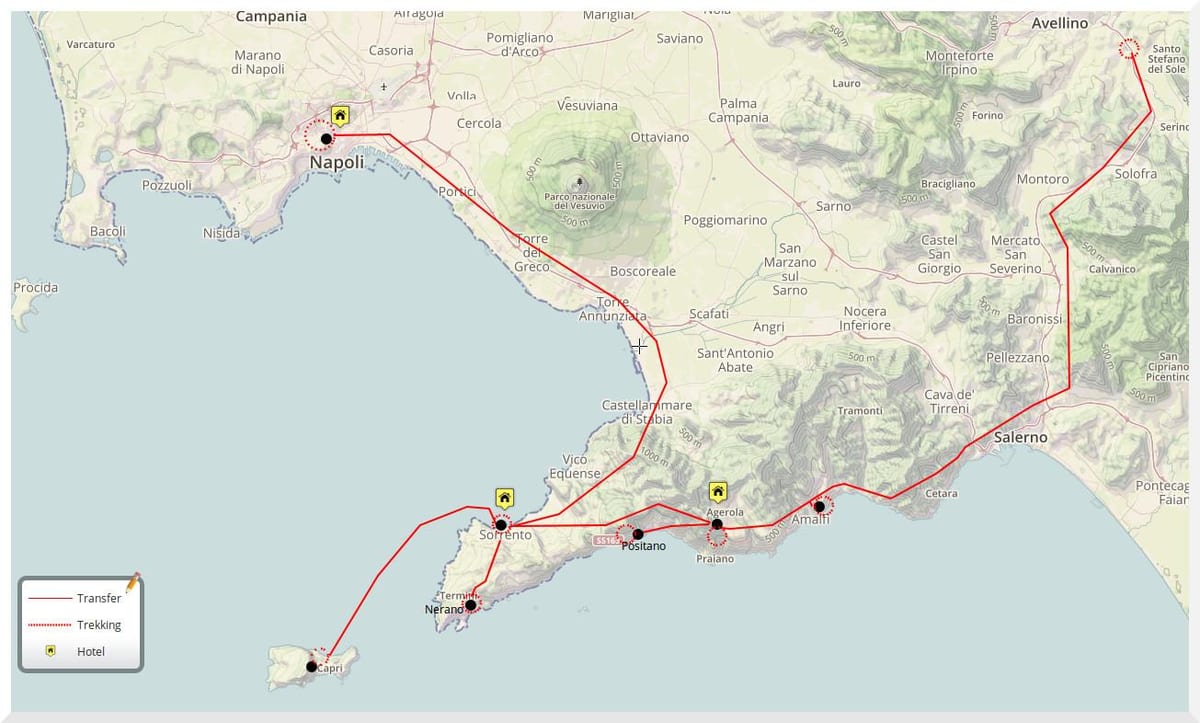 Mapa de nápoles, itália passeio a pé