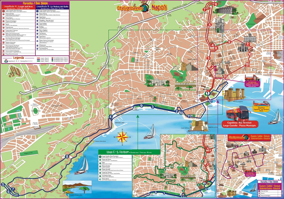 Mapa de nápoles rotas de ônibus