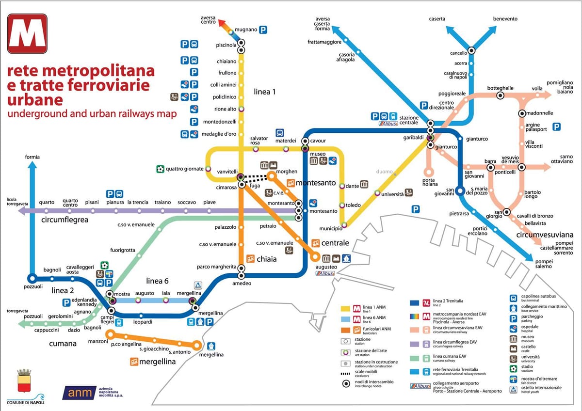 nápoles mapa de ônibus